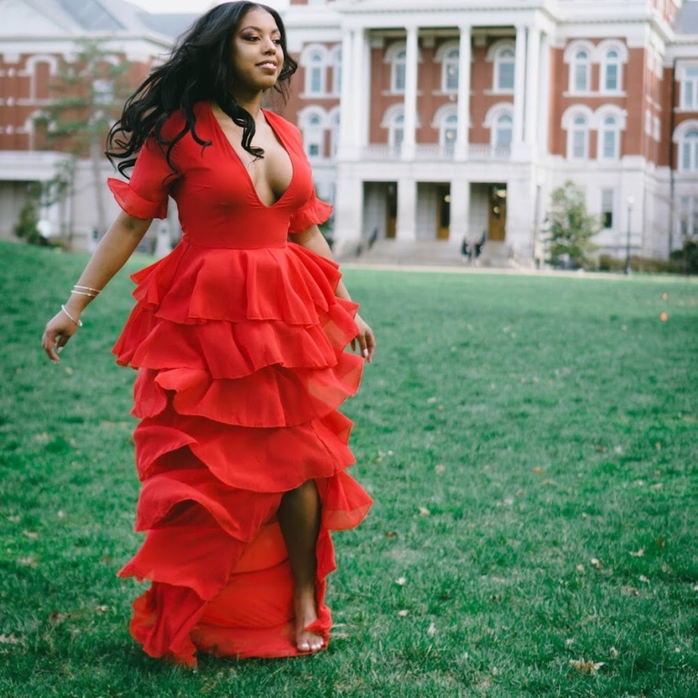 PLT Red Ruffle Maxi Dress